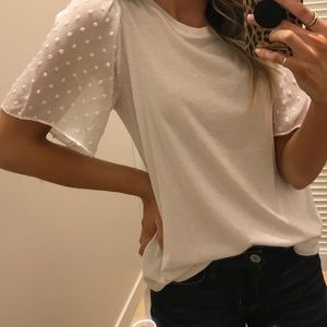 Swiss Dot Sleeve White T Shirt Top